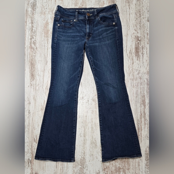 American Eagle Outfitters Dark Blue Kick Boot Flare Jeans - Picture 1 of 5